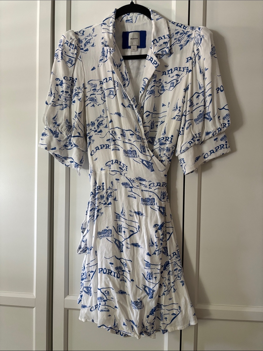 Maeve White and Blue Capri Print Wrap Dress - Picture 1 of 2